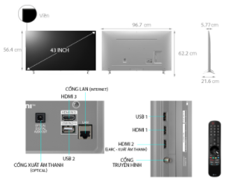 [Mã ELMALL1TR giảm 5% đơn 3TR] Smart NanoCell Tivi LG 43 inch 4K 43NANO77TPA - Model 2021 - Miễn phí lắp đặt