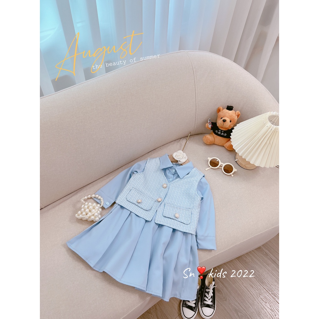 Set váy gile dạ rời bé gái
