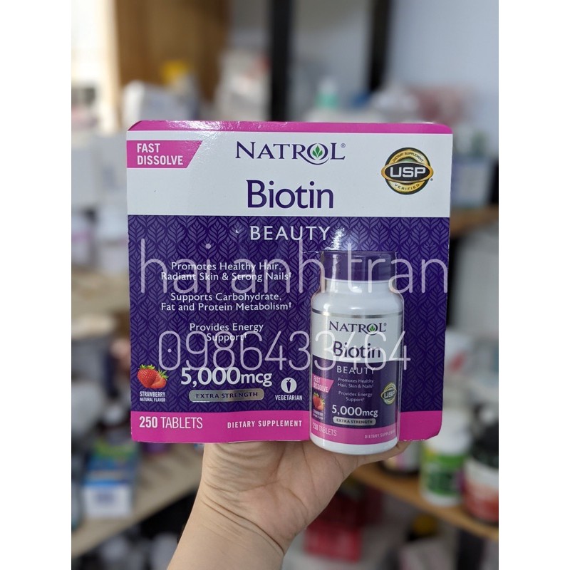 (hộp 250 viên)Thuốc mọc tóc Biotin 5000mcg ngậm hương dâu