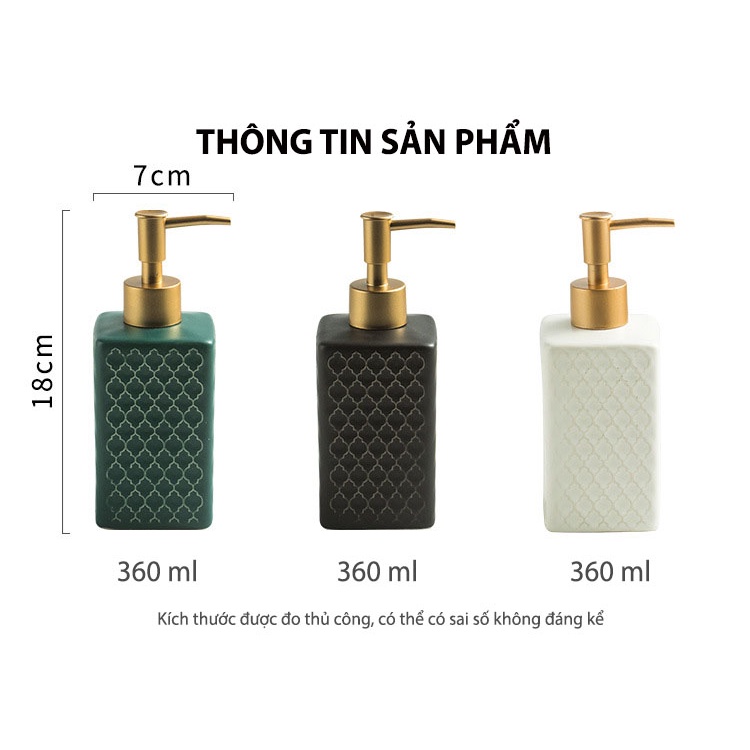 Bình Sứ Đựng Sữa Tắm Dầu Gội, Chai Nước Rửa Tay Vân Đá Cao Cấp Dáng Vuông Sang Trọng