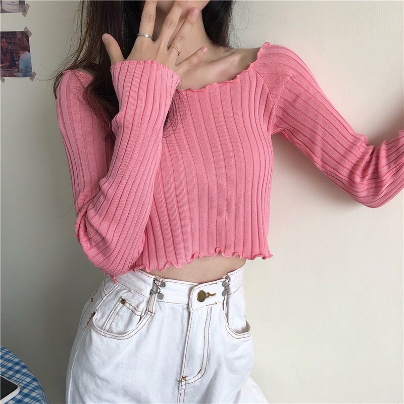 Áo sweater nữ PERTY tay dài màu trơn thời trang phong cách Hàn Quốc