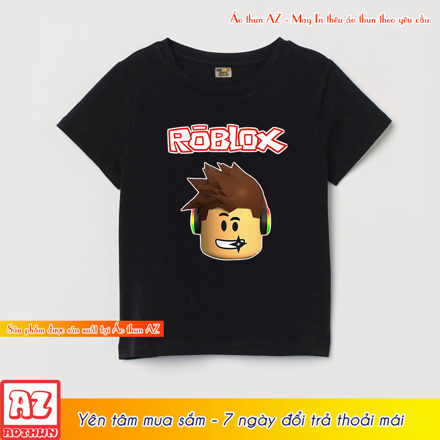 Áo thun trẻ em in hình game roblox màu đen và trắng M2889