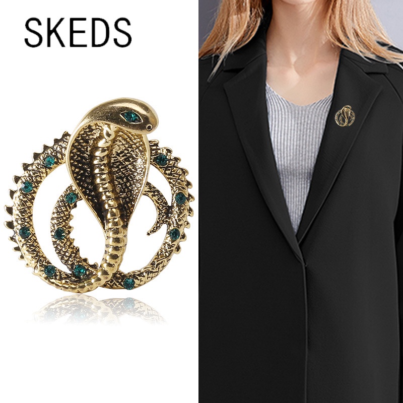 Ghim Cài Áo Hình Rắn Đính Đá Phong Cách Retro Thời Trang