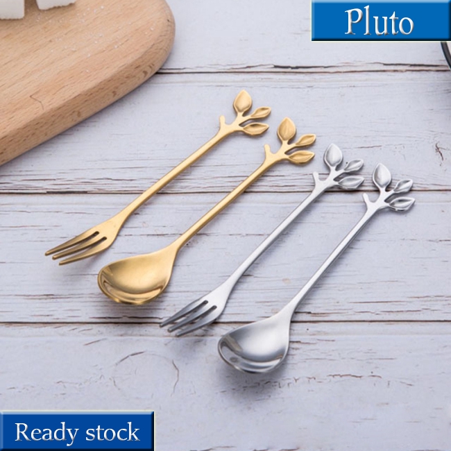 Muỗng/nĩa hình lá cây làm bằng thép không gỉ chất lượng cao