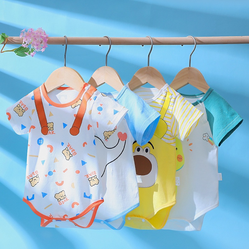 Bộ Áo Liền Quần Tam Giác Bằng Vải Cotton In Họa Tiết Hoạt Hình Dễ Thương Cho Bé Trai Và Gái 0-24 Tháng Tuổi