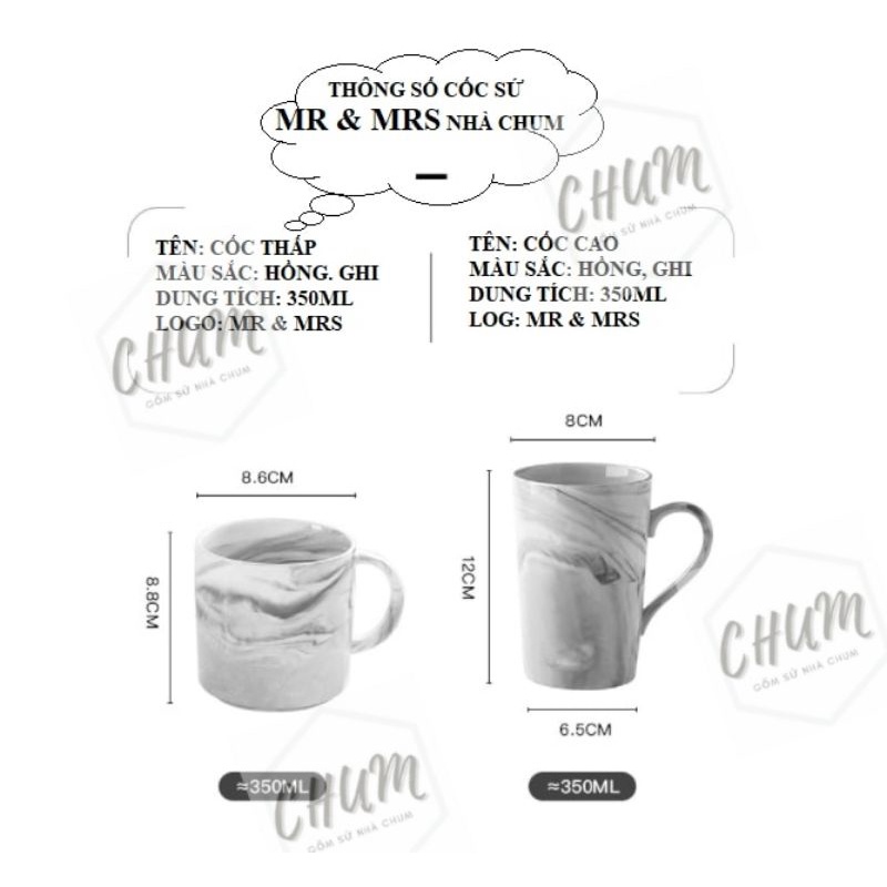 (Có hộp) cốc cafe , cốc trà gốm sứ in logo Mr & Mrs TB7,B8