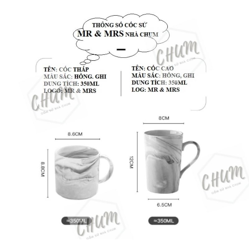 Cốc cafe , cốc trà gốm sứ in logo Mr & Mrs TB7,B8