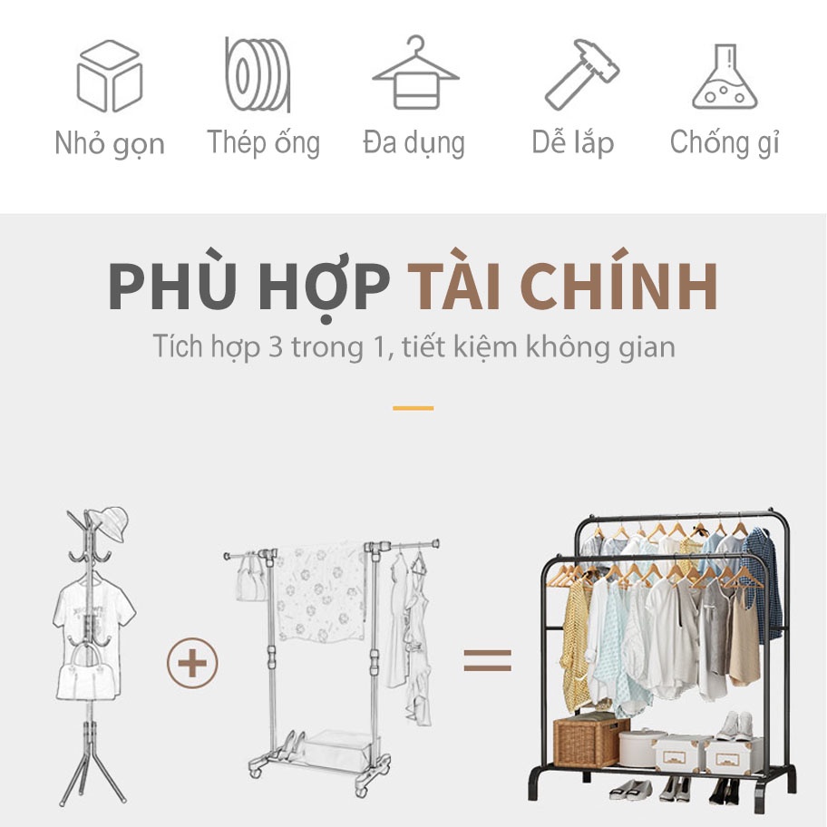 Giá treo quần áo, kệ giày dép 2 trong 1 tiện lợi SAGOKER, mã GQA947