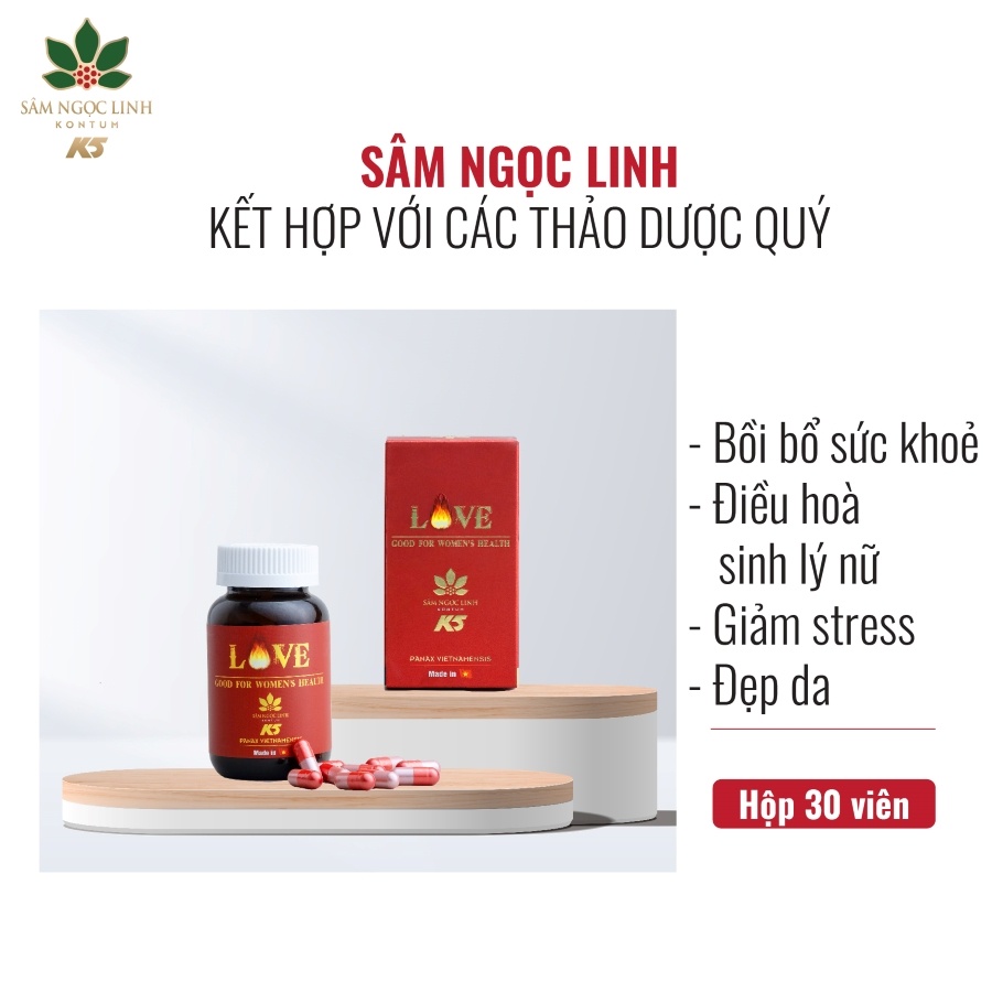 Viên Uống Sâm Ngọc Linh KonTum K5 LOVE Good For Women's - Tăng Cường Sinh Lý Nữ Hộp 30 Viên