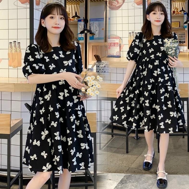 Váy bầu babydoll , đầm bầu họa tiết nơ xinh xắn đáng yêu và sang chảnh