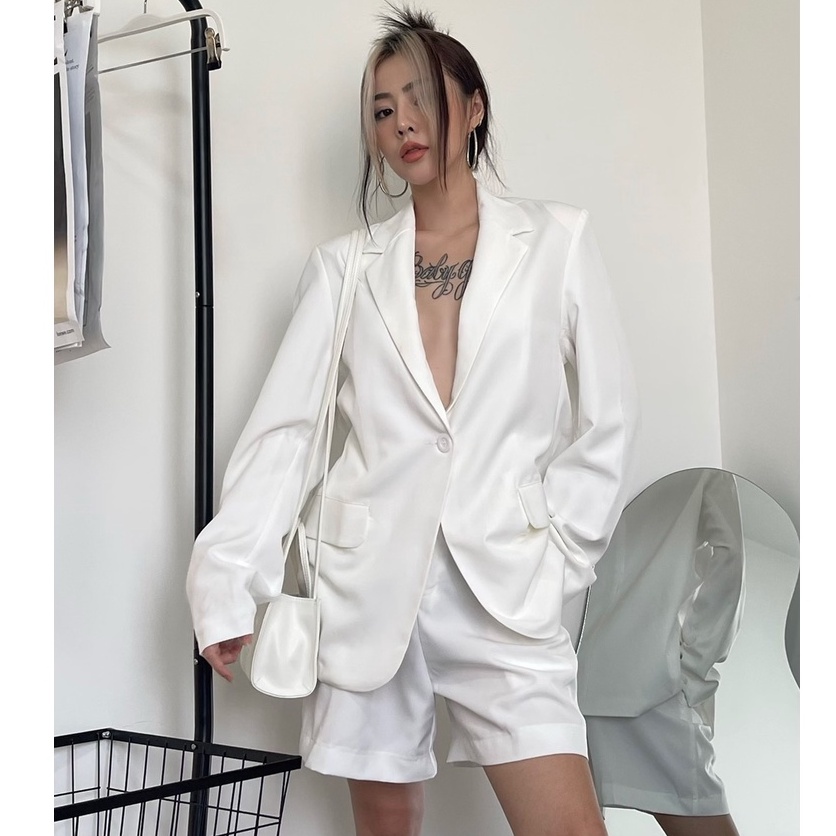 Áo Blazer Nữ Luciebrandvn Tặng Quần Phong Cách Hàn Quốc Màu Trắng 2 lớp - Màu Trắng