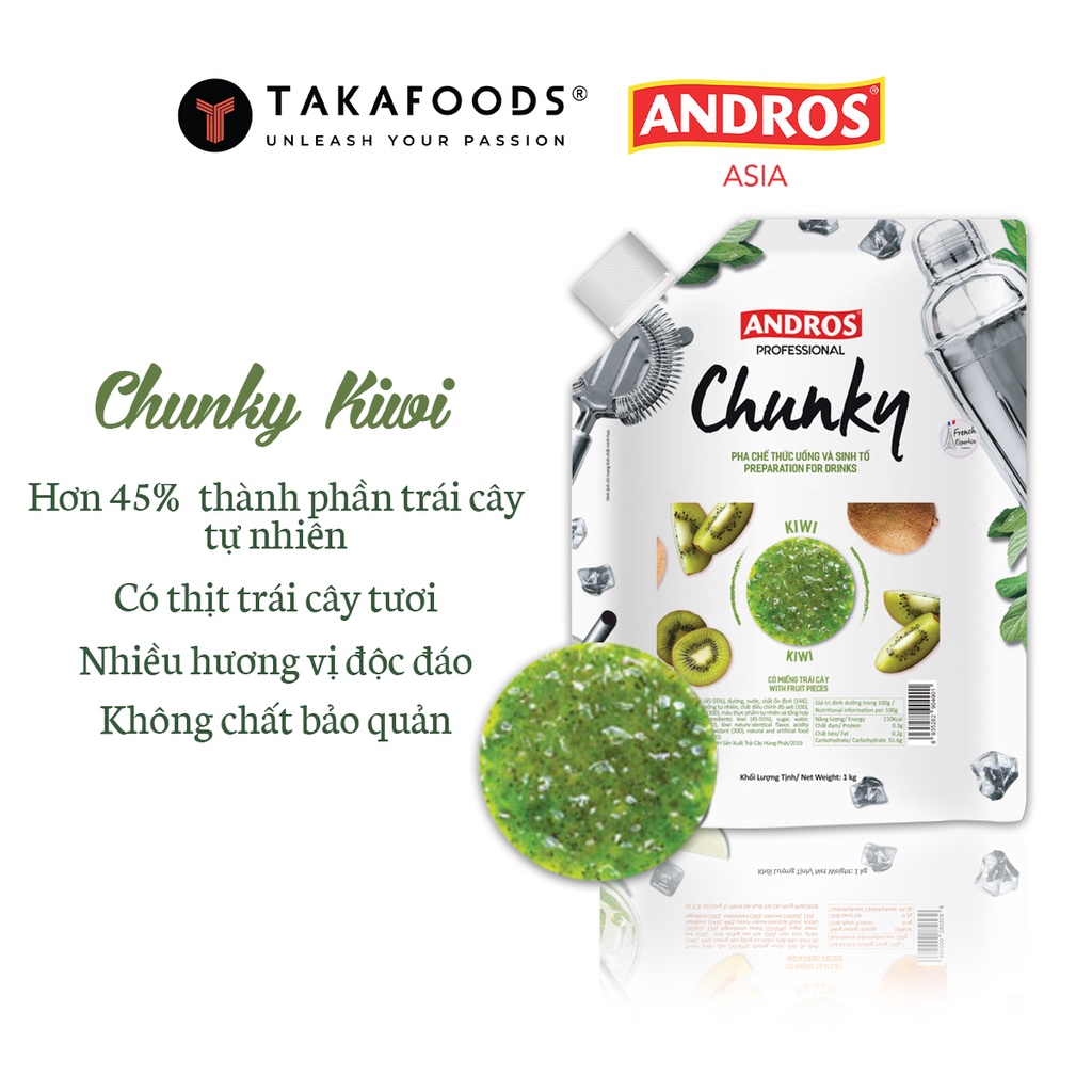 Mứt Trái Cây Chunky Kiwi Bịch 1Kg [TẶNG] Bộ Công Thức Pha Chế Độc Quyền