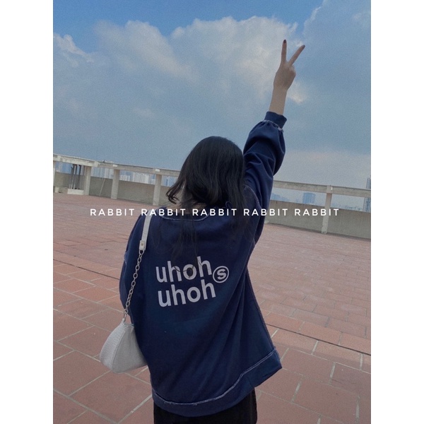[ẢNH THẬT] Áo nỉ chữ Uhoh Uhoh chỉ nổi chất dày dặn
