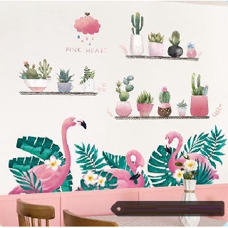 Decal dán tường Combo Hạc hồng và chậu cây hồng