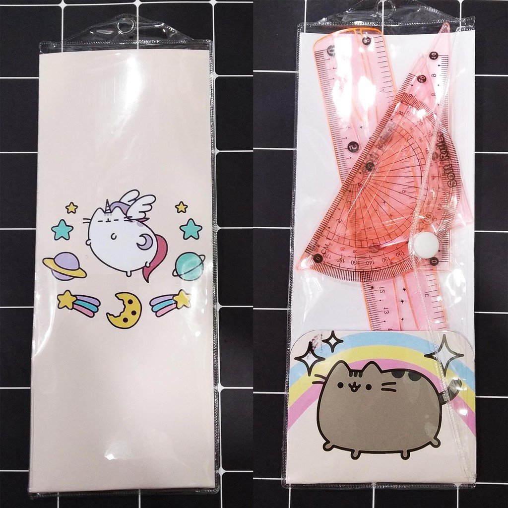 Bộ eke thước kẻ pusheen EKI4 bộ eke cute bộ eke dễ thương