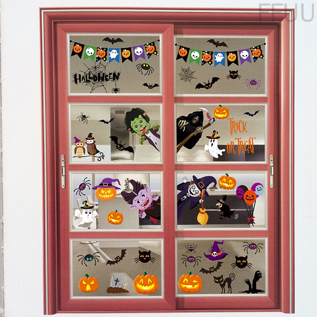 Set 9 miếng dán trang trí cửa kính in hình quả bí ngô halloween