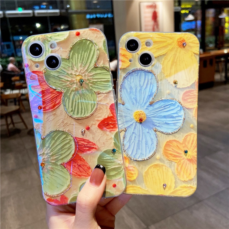 Ốp điện thoại PC acrylic chống sốc hình hoa thích hợp cho iPhone 13 Pro Max 12 11 Pro Max X XS Max XR 7 8 Plus