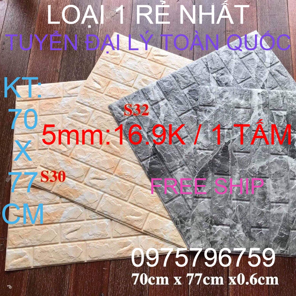 Xốp Dán Tường 3D Giả Gạch Vân Đá Cẩm Thạch loại 1 dày 5mm