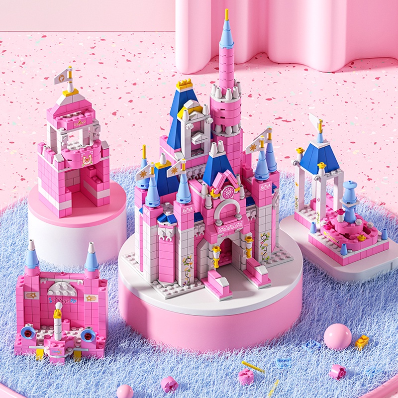 (8742 - 3) Bộ đồ chơi 6ni1 1000 Lâu Đài Màu Hồng Quà Tặng Sinh Nhật Cho Trẻ Bé Gái