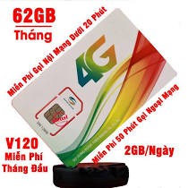 SIM 4G VIETTEL V120  đầu 09 có 62GB DATA miễn phí nghe gọi nội mạng, ngoại mạng