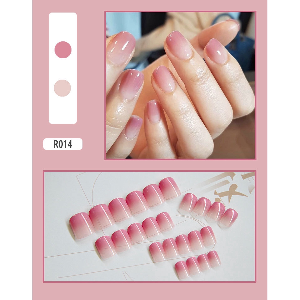 【Yulin】24Pcs Graded Color Fashion False Nails Finished Nail Patch Short Fake Nails Wearable Nails Stickers Waterproof