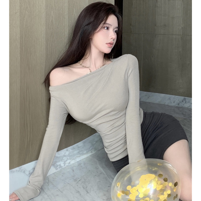 Áo Thun Tay Dài Hở Vai Dáng Ôm Gợi Cảm Cho Nữ