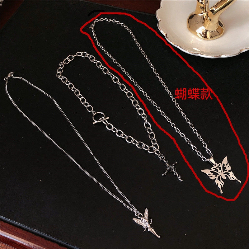 Dây chuyền nhiều lớp mặt hình cánh bướm / hoa hồng / nàng tiên phong cách thời trang harajuku 23236