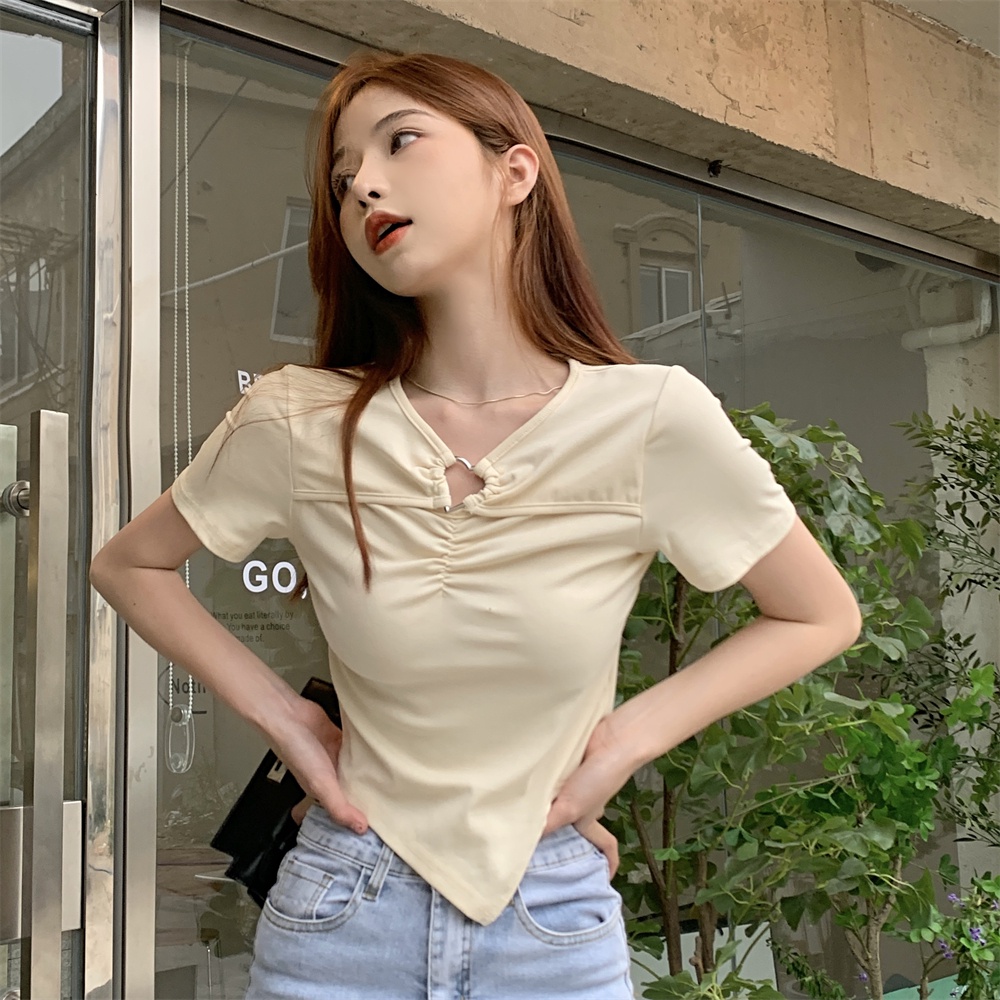 Áo Thun Tay Ngắn Dáng Rộng Thiết Kế Độc Đáo Phong Cách Hàn Quốc Thời Trang Cho Nữ