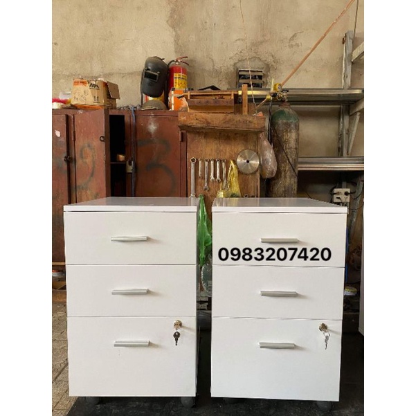 TỦ CÁ NHÂN 3 NGĂN KÉO full trắng KÈM Ổ KHÓA VÀ BÁNH XE ( bính thật )