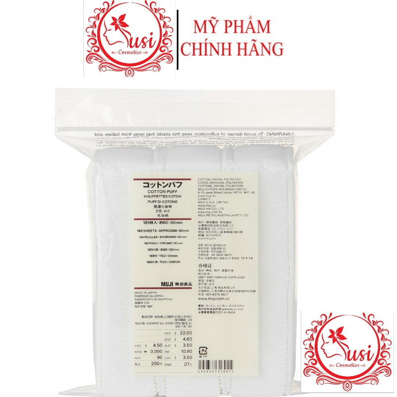 Bông tẩy trang Muji Cotton Ecru hữu cơ 180 miếng của Nhật