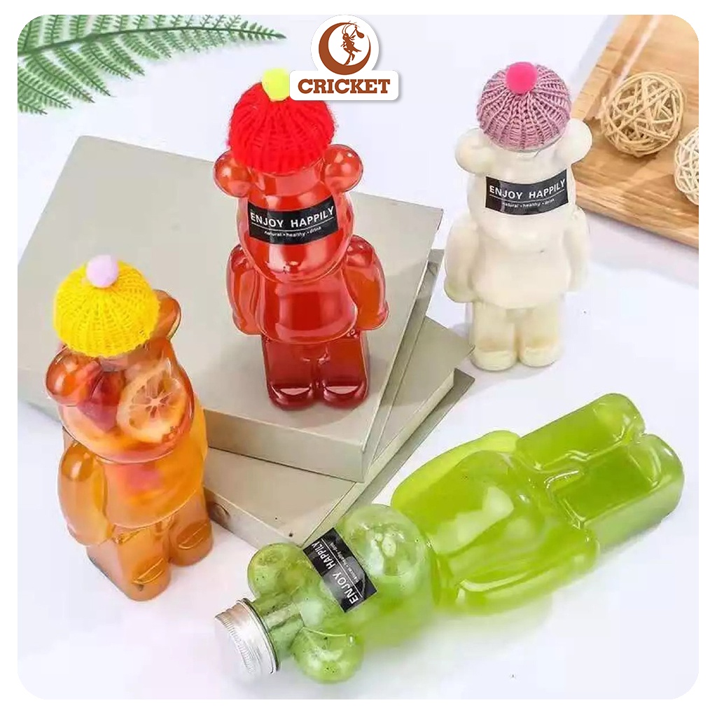 Chai Trà Sữa Gấu BearBrick - Chai Nhựa PET Nắp Nhôm Đựng Nước , Đựng Trà Sữa Hình Gấu Bạo Lực ( 400ml &amp; 500ml)