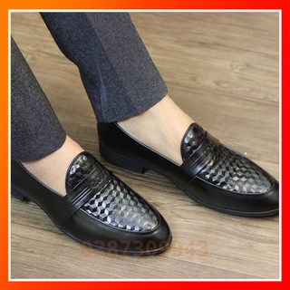 Giày lười da nam - chất liệu da bò, đế cao su đúc khâu - mã g002 màu đen bóng
