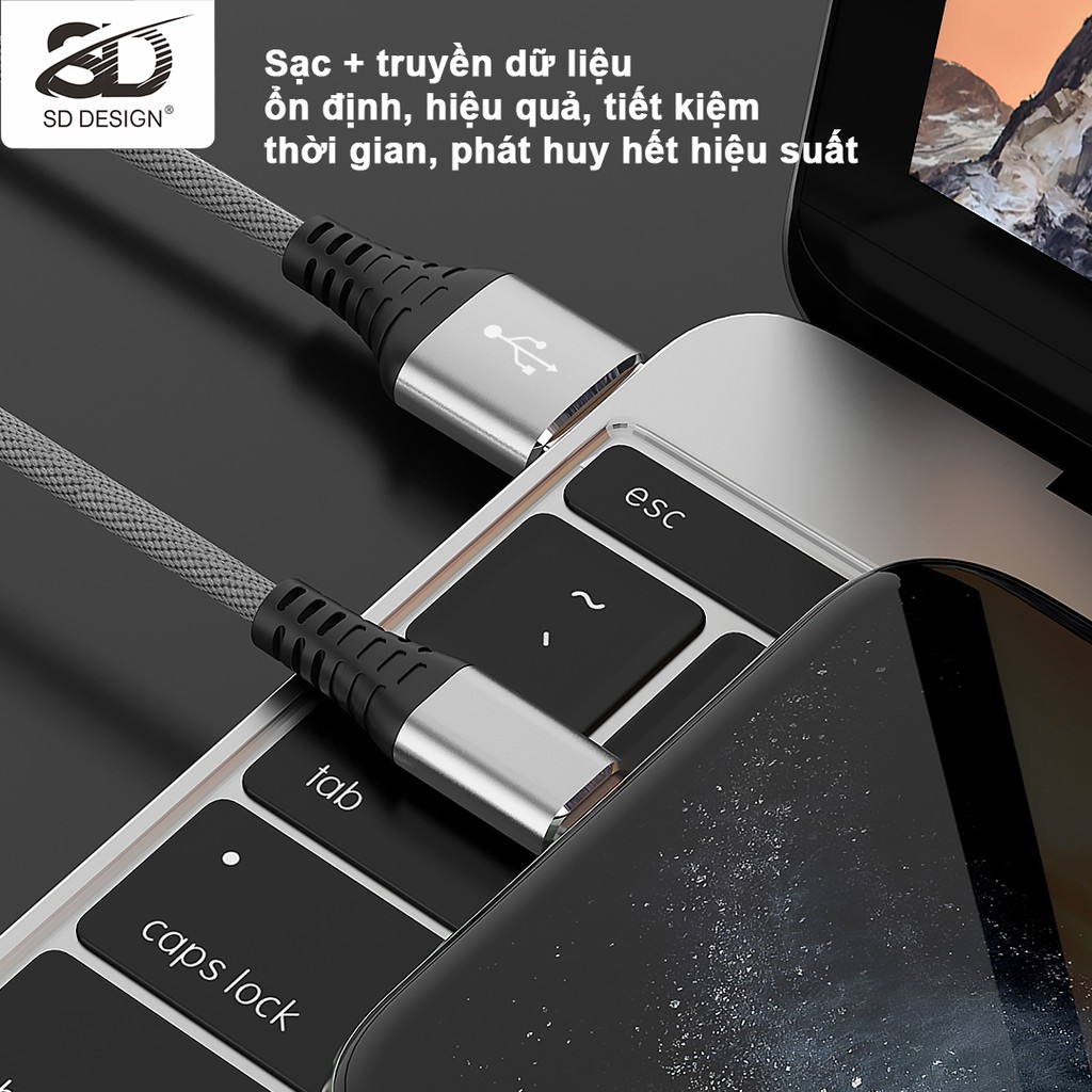 Cáp sạc dây dù chính hãng SD DESIGN M12s sạc siêu nhanh, siêu bền dùng cho các loại điện thoại