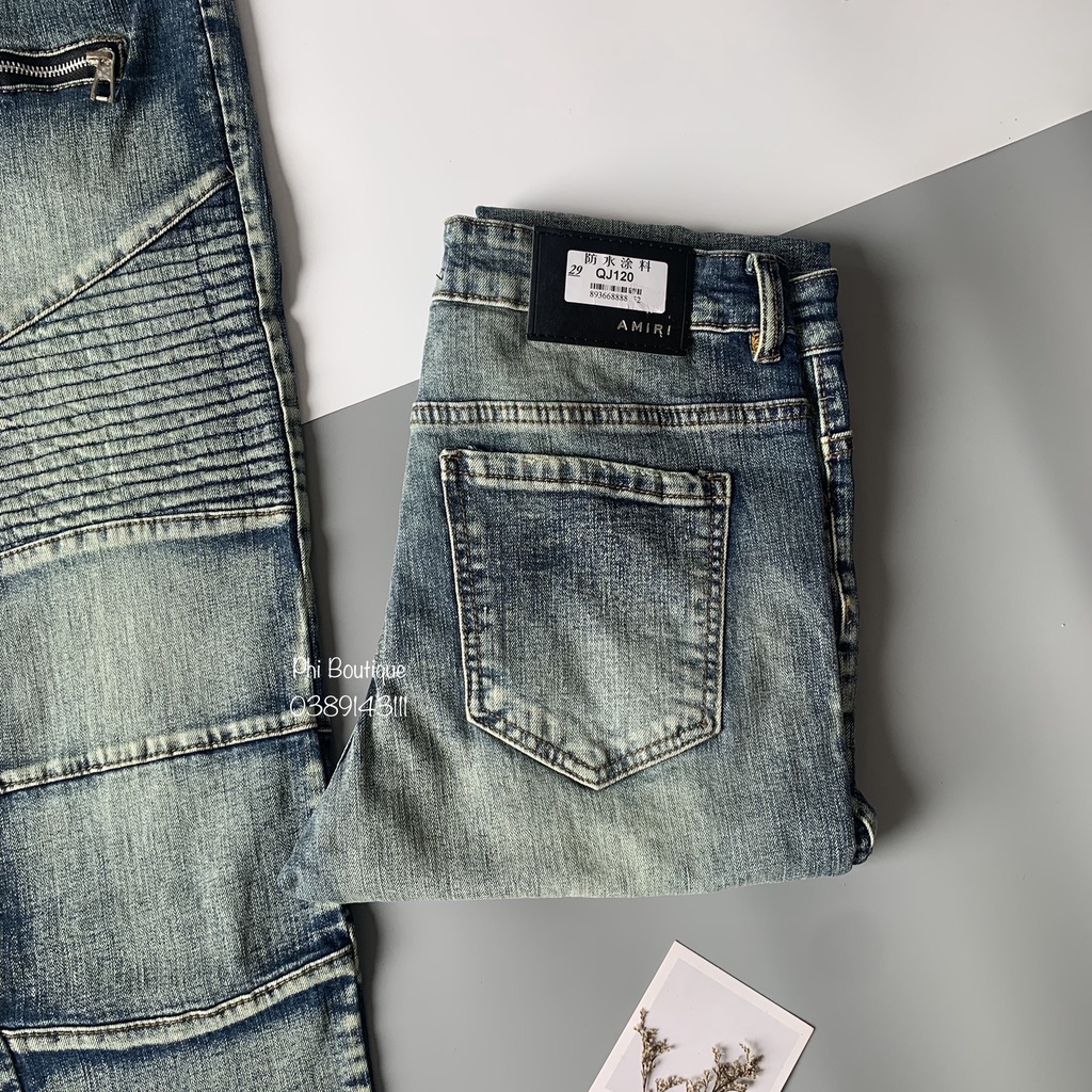 Quần Jean Xanh Nam Vải Nhăn Đùi Ống Phối Khoá Dáng Côn Siêu Đẹp QJ70P