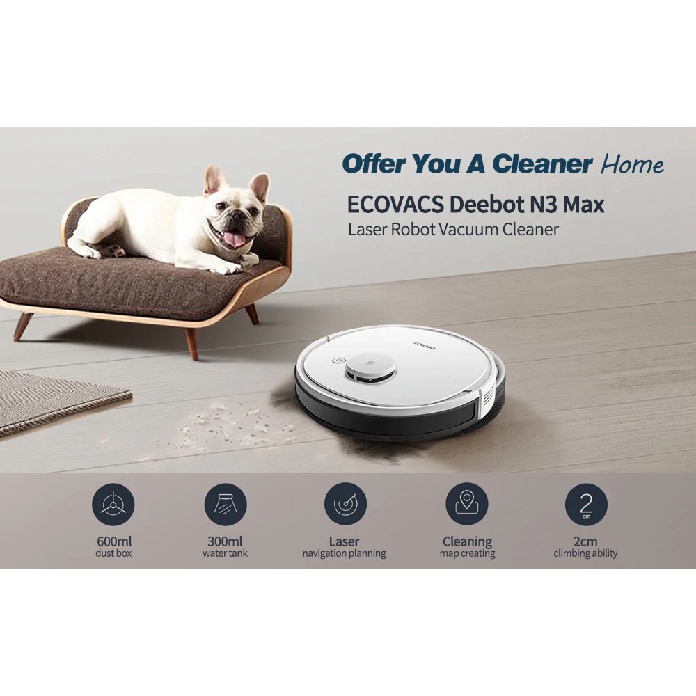 Robot Ecovacs Deebot N3 MAX/ FUN hút bụi lau nhà, vẽ bản đồ, tường ảo siêu xịn