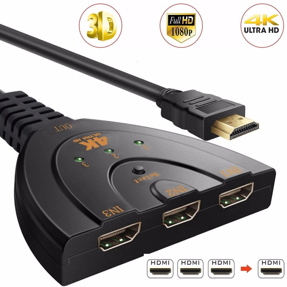 Bộ Chia 3 Cổng Hdmi 4k 1080p Dvd Hdtv Xbox Ps3 Ps4