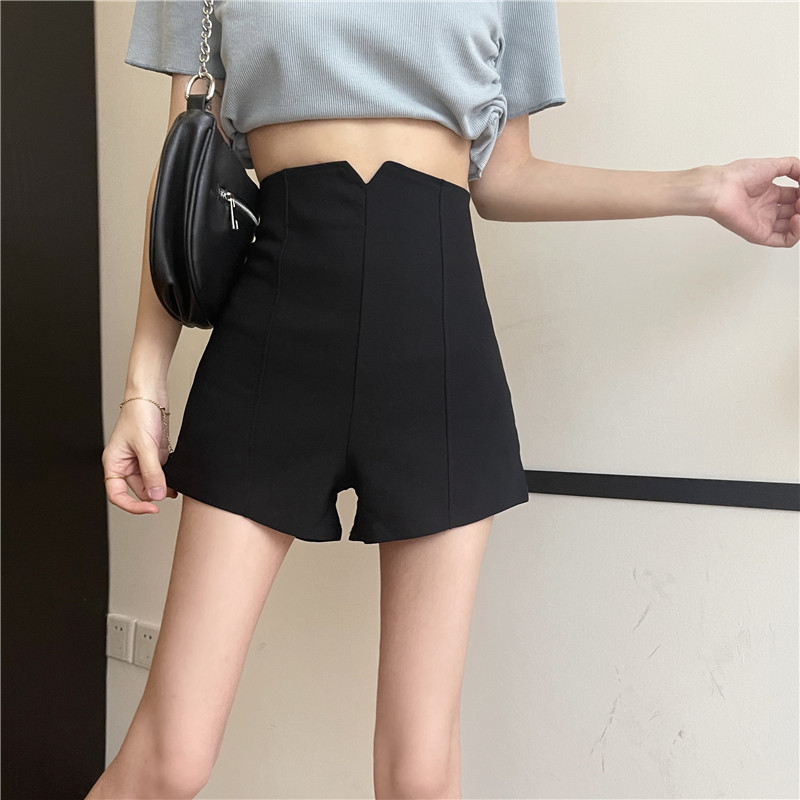 SUXI Quần Short Nữ Lưng Cao Ống Rộng Màu Đen Thời Trang Mùa Hè