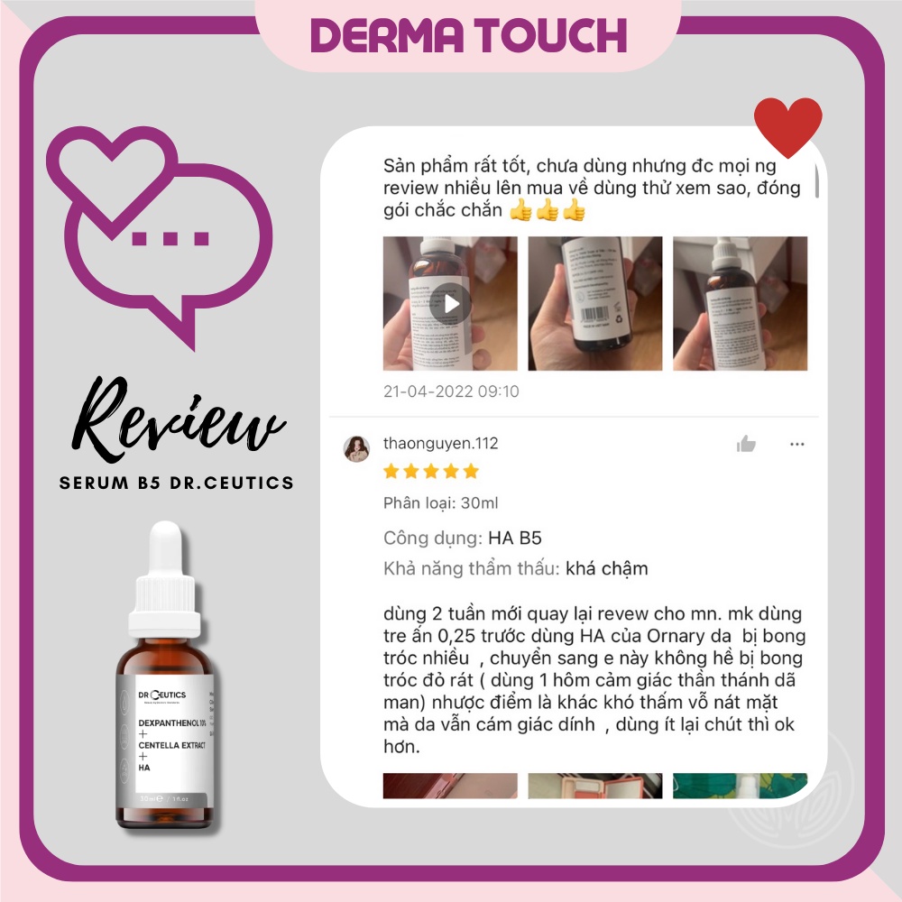 Serum B5 10% rau má Dr Ceutics Cấp Ẩm Và Phục Hồi Da Dexpanthenol 10% + Centella Extract + HA(30-100mL) Derma Touch