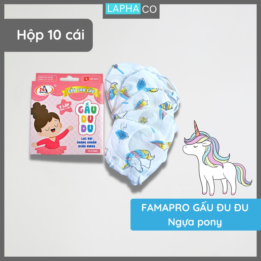 [ GẤU DU DU NAM ANH - COMBO 5 TÚI - 50CÁI] Khẩu trang trẻ em 3d Gấu Du Du Famapro Kháng giọt bắn, Kháng khuẩn