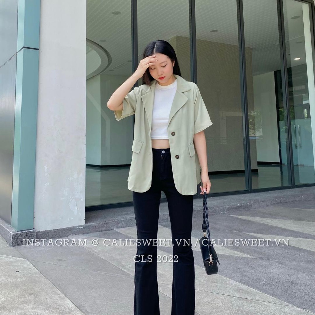 Áo blazer nữ tay ngắn Caliesweet áo khoác blazer nữ có độn vai