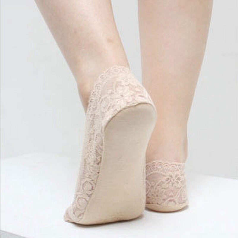 Tất Lười Cotton Phối Ren Chống Trượt Cho Nữ