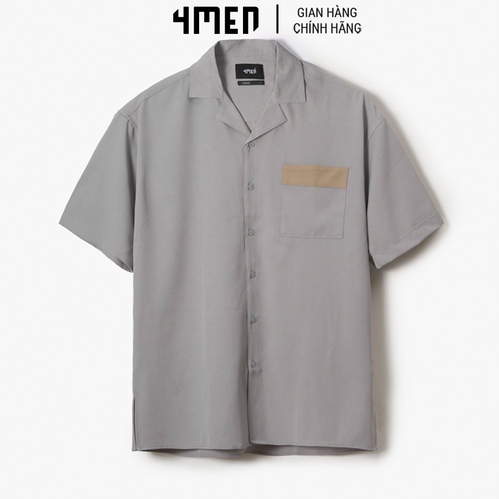 Áo Sơ Mi Nam Form Loose Phối Túi 4MEN SM091 cổ bẻ, tay ngắn, vải mềm, thoáng mát, trẻ trung, phong cách