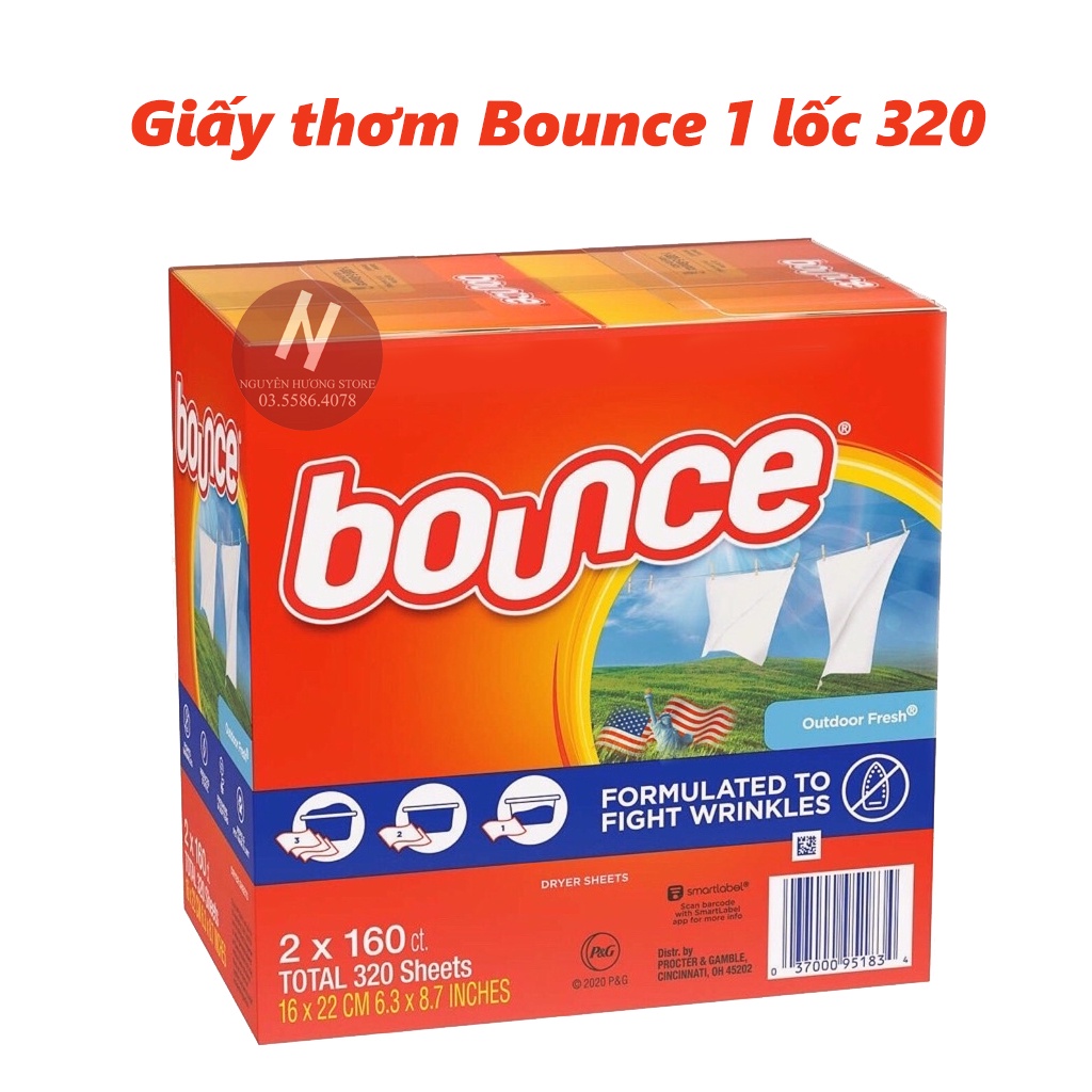 Giấy thơm quần áo Bounce 320 tờ | Nguyên Hương Store