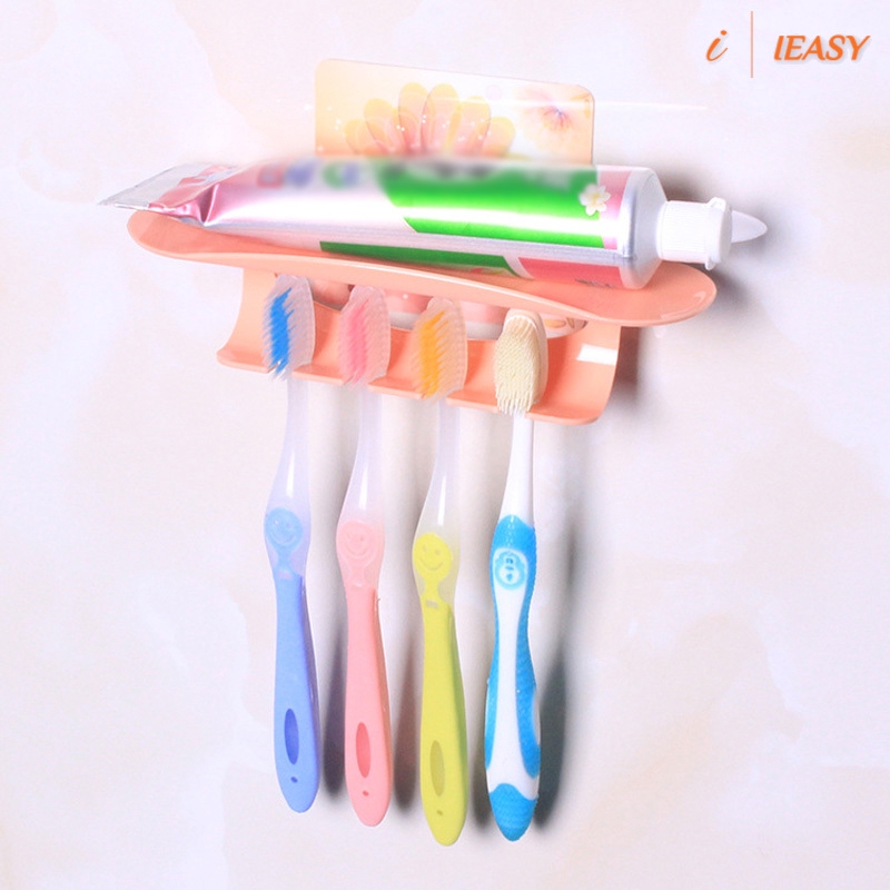 IE❤Toothpaste Toothbrush Holder Wall Mount Bathroom Suction Hanging Storage Shelf
