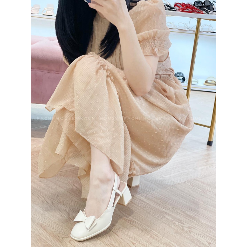 Giày mũi vuông tag nơ gót 5p 928-2- Kachi House