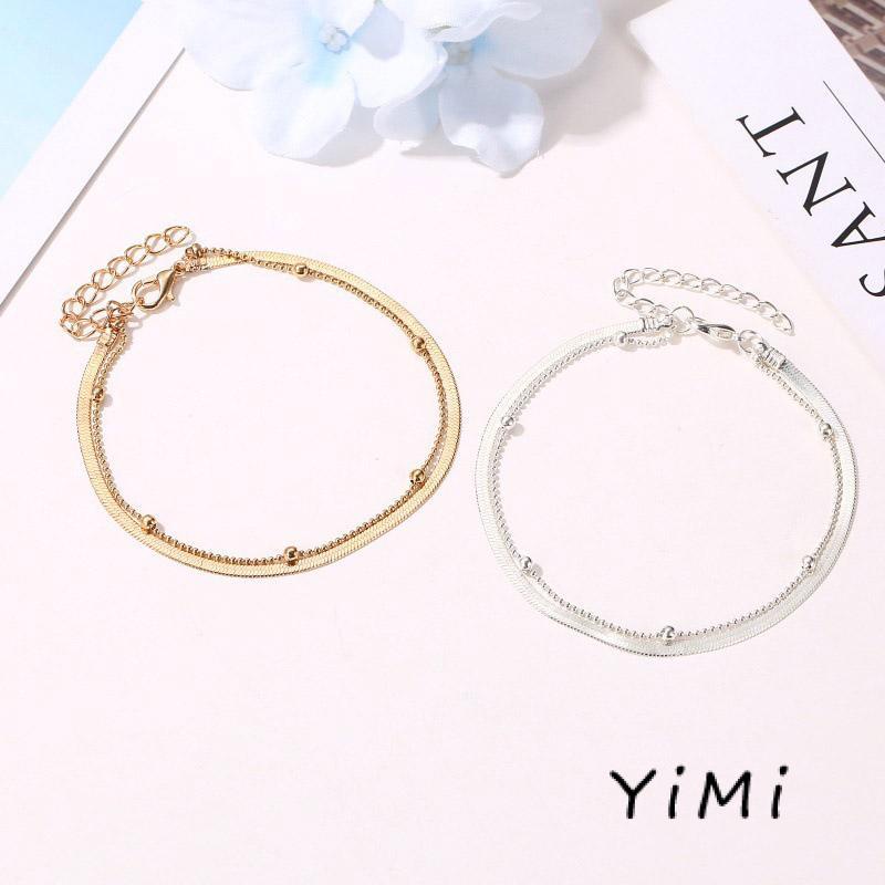 Lắc Chân Hai Lớp Xỏ Hạt Tròn Và Xương Rắn Đơn Giản Thời Trang Cho Nữ