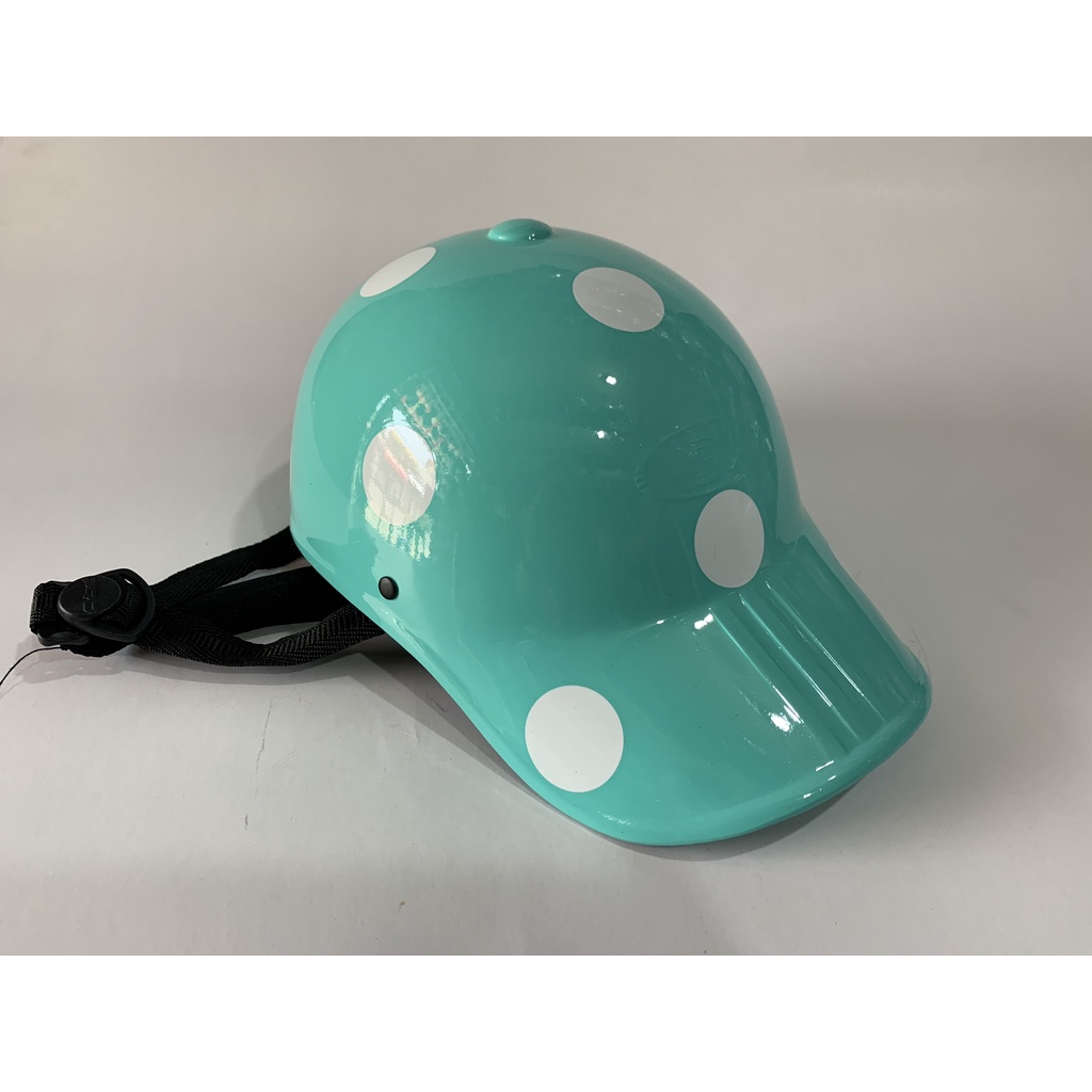 MŨ BẢO HIỂM KIỂU NÓN KẾT CHẤM BI XANH NGỌC-HÀNG CÔNG TY BH 12 THÁNG