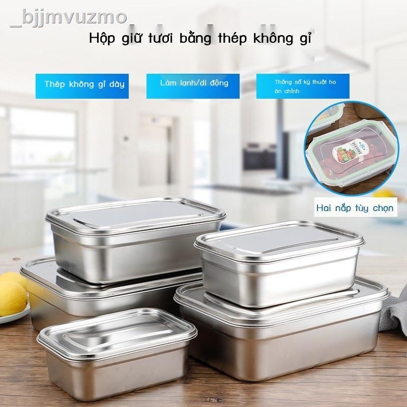 _bjjmvuzmoHộp cơm giữ nhiệt inox 304 hộp đựng chữ nhật có nắp lớn thực phẩm đông lạnh kín tủ