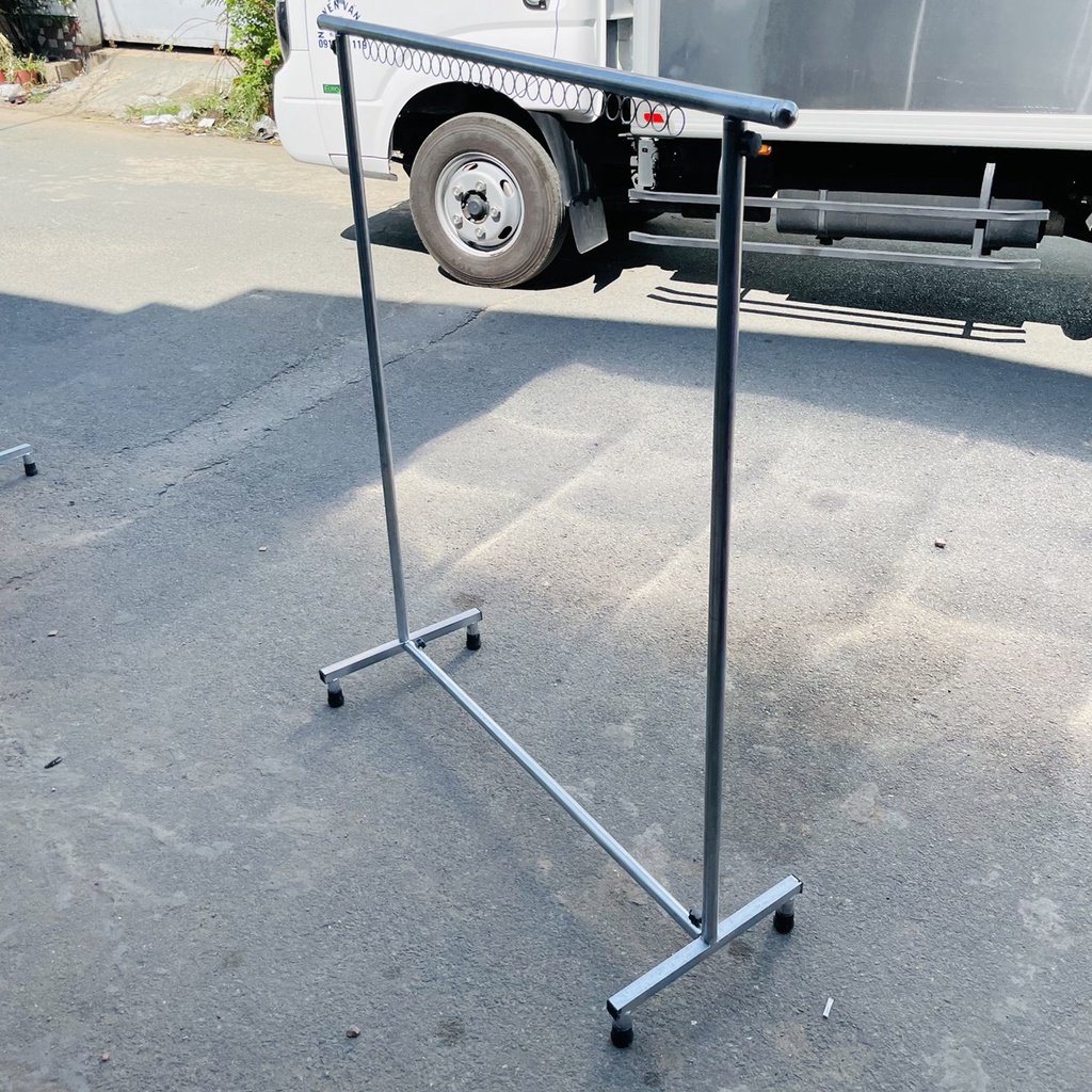 Sào phơi đồ đơn inox chân vuông cao cấp, treo quần áo trơn không khoen (R40*D115*C138cm)