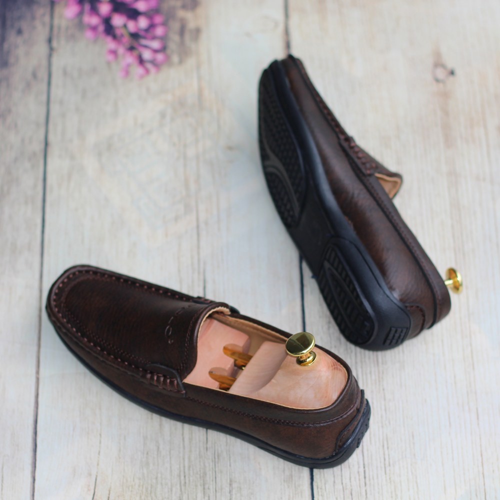Giày Lười Nam May Đế Màu Nâu